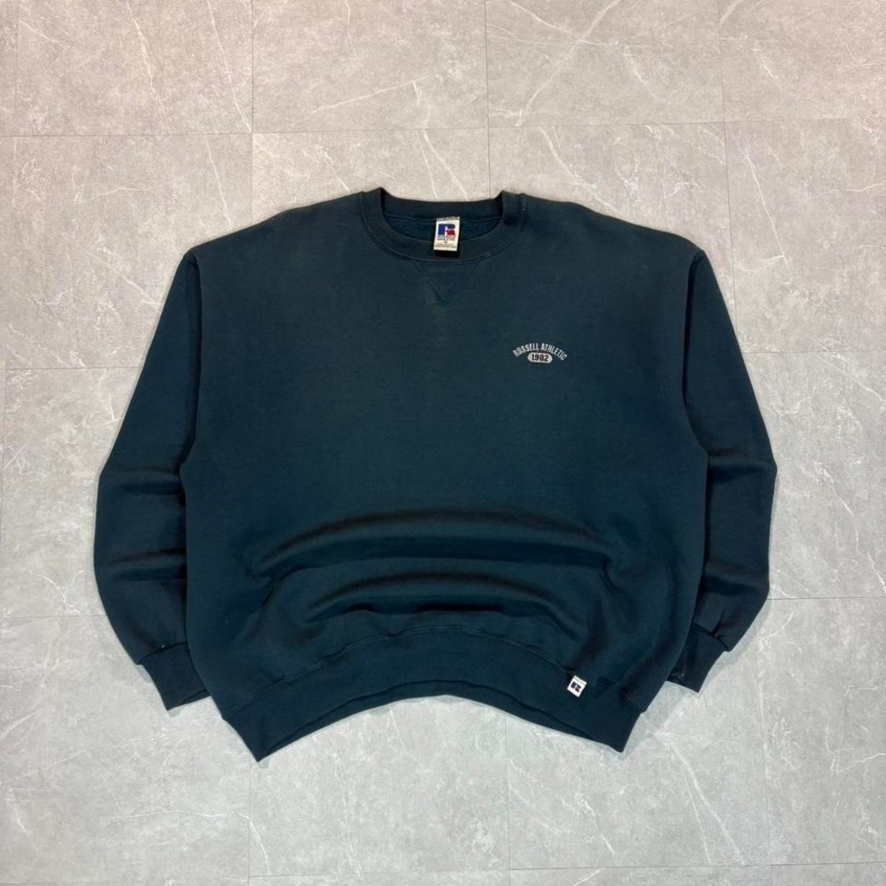 1990's Teal Russel athletic embroidered crewneck